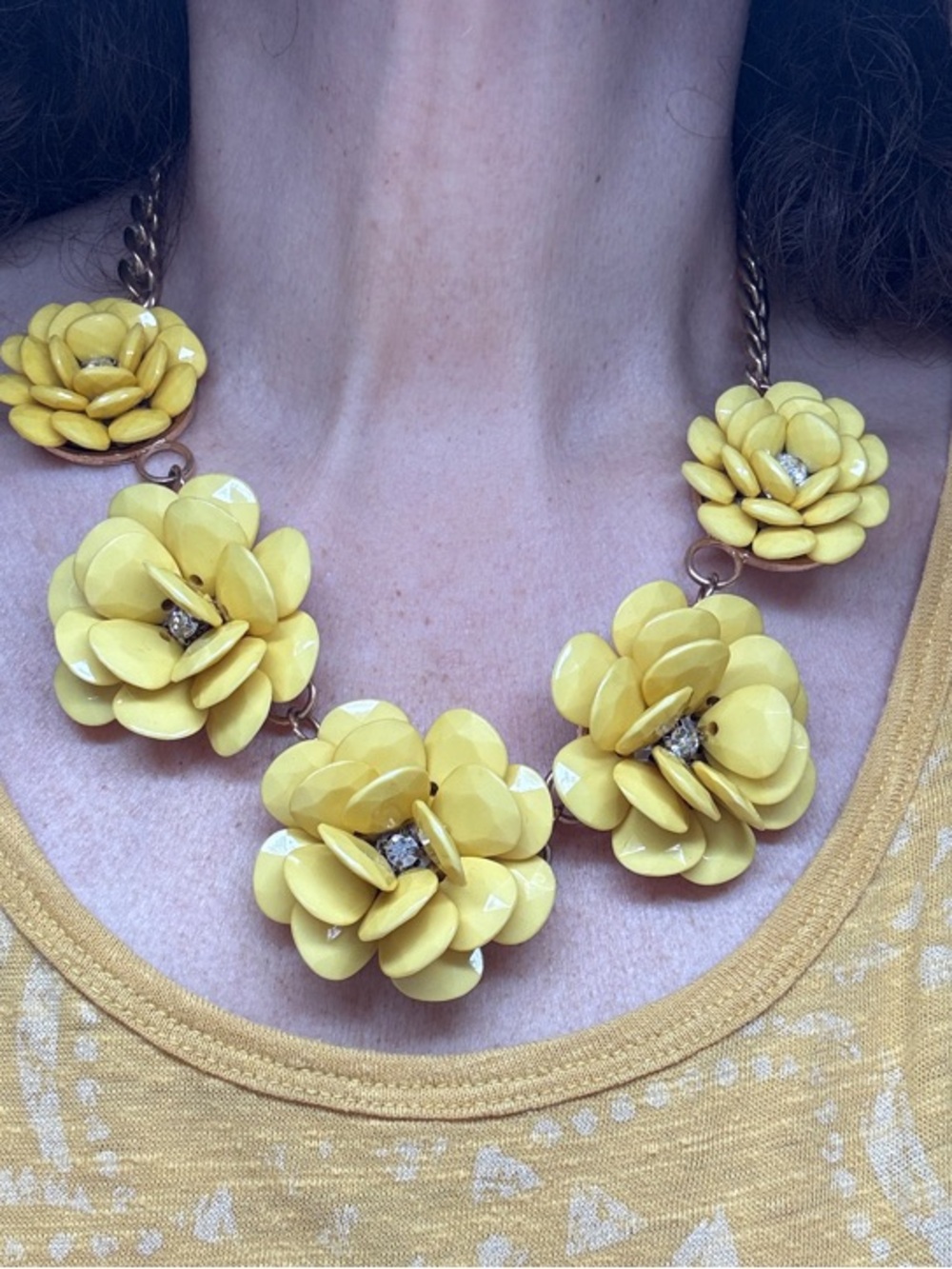 Yellow Floral Resin Statement Necklace - Picture 11 of 15